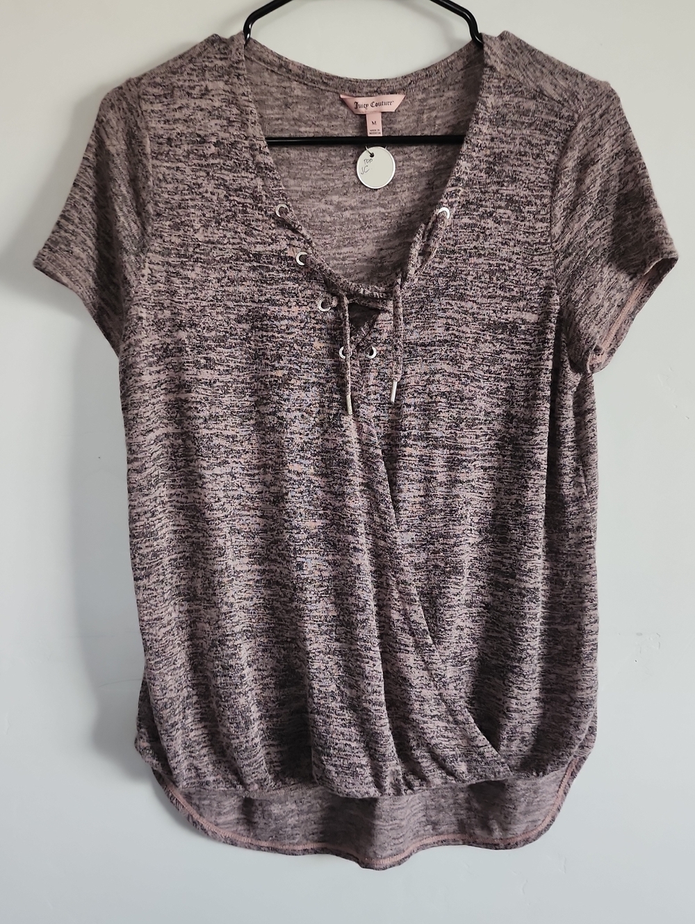 Lace-Up Short Sleeve Top - Mauve Heather
